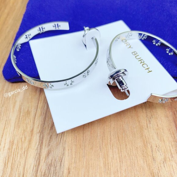 Tory Burch Eleanor Small Hoop Earrings - Silver with Dust Bag - Picture 7 of 7